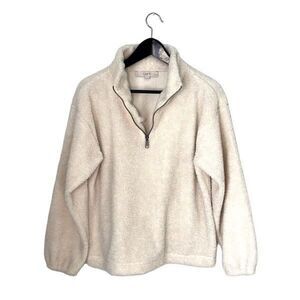 Loft Womens Half Zip‎ Jacket Fleece Sherpa Pullover Long Sleeve White Size MP